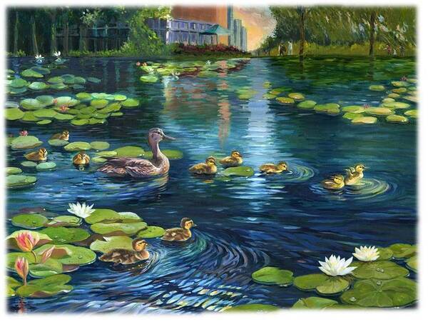 Duck Paining Poster featuring the painting A Plaza for Hope A Place for Life by Ping Yan