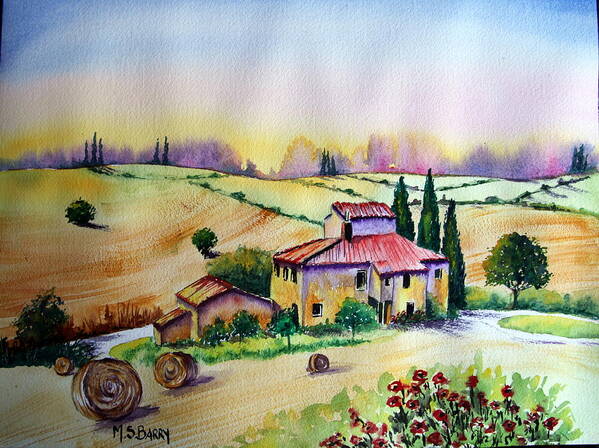 Landscape Poster featuring the painting A Tuscann Farmhouse by Maria Barry