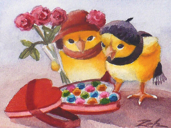 Valentine Print Poster featuring the painting A Valentine Heart for Baby Chicks by Janet Zeh