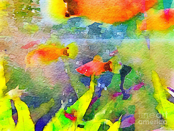 Abstract Poster featuring the painting Abstract Goldfish Fish Bowl Aquarium Watercolor 1 by Beverly Claire Kaiya
