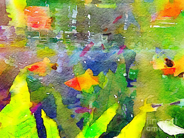 Abstract Poster featuring the painting Abstract Goldfish Fish Bowl Aquarium Watercolor 2 by Beverly Claire Kaiya