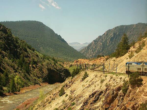 Amtrak Poster featuring the photograph Along the River by Steve Ondrus