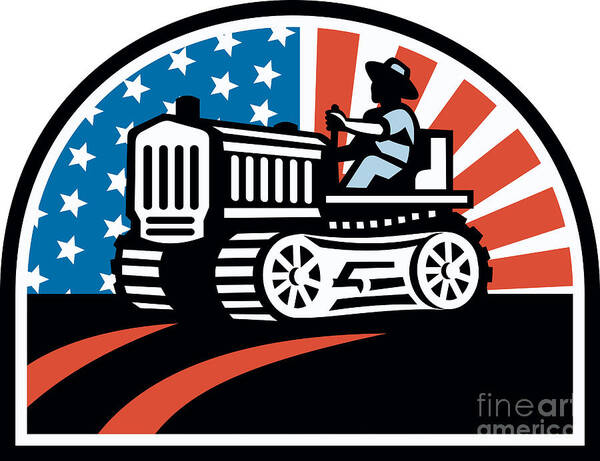 Farming Poster featuring the digital art American Farmer Riding Vintage Tractor by Aloysius Patrimonio