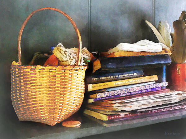 Book Poster featuring the photograph Americana - Books Basket and Quills by Susan Savad