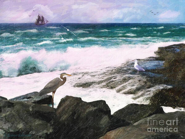 Seascape Poster featuring the digital art An Egret's View Seascape by Lianne Schneider