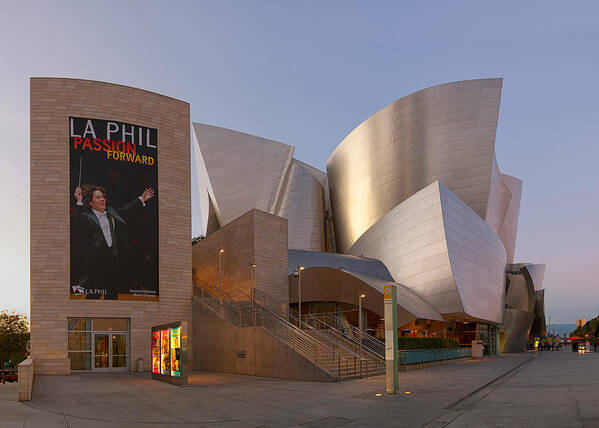 Walt Disney Concert Hall Poster featuring the photograph An Evening with Gustavo - Walt Disney Concert Hall Architecture Los Angeles by Ram Vasudev