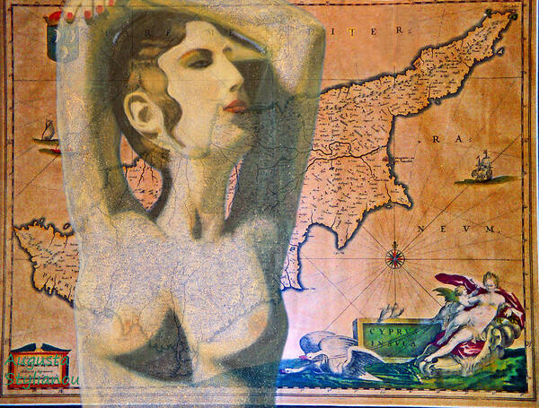 Augusta Stylianou Poster featuring the digital art Ancient Cyprus Map and Aphrodite by Augusta Stylianou