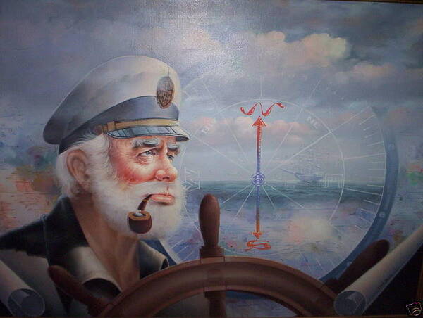 Ebay Poster featuring the painting ASTOUNDING SEA CAPTAIN ORIGINAL or Map Captain 1987 by Yoo Choong Yeul