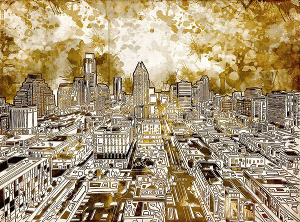 Austin Texas Poster featuring the painting Austin Texas Abstract Panorama 6 by Bekim M