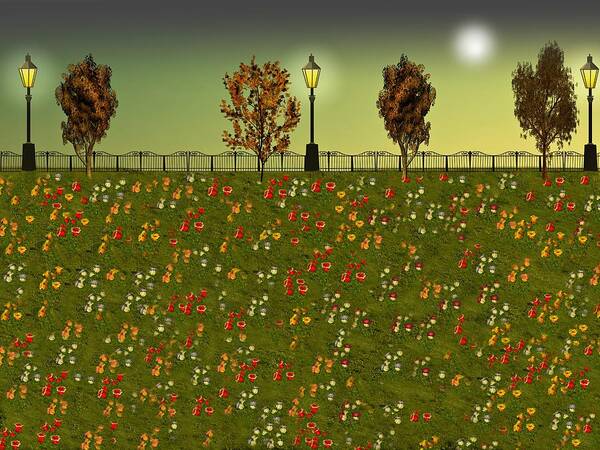 Grass Poster featuring the digital art Autumn Evening Flowers by David Dehner