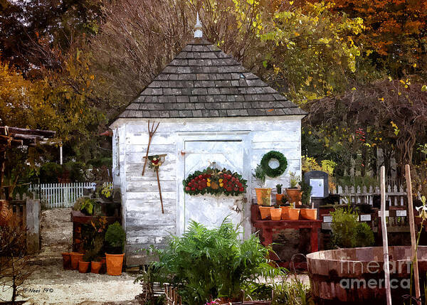 Garden Shed Poster featuring the painting Autumn Shed by Shari Nees