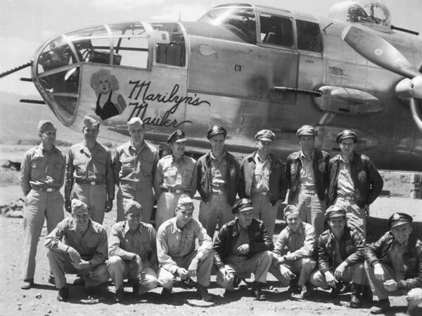 1940s Poster featuring the photograph B-25 Bomber And Crew by Underwood Archives