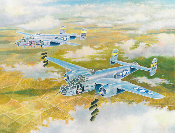 Aviation Poster featuring the painting B-25 Mitchells by Douglas Castleman