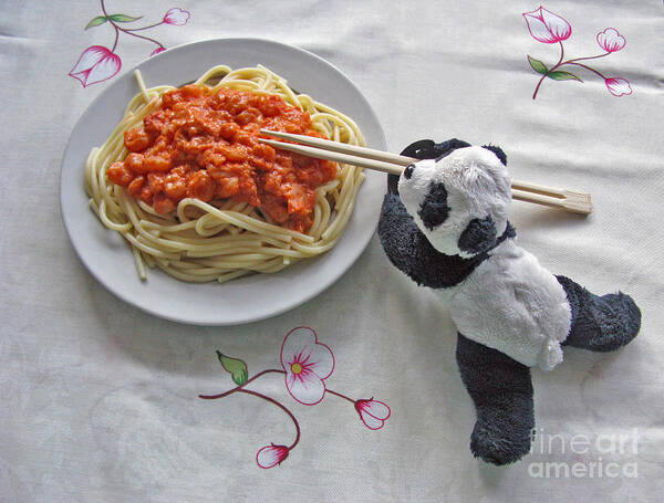 Still Life Poster featuring the photograph Baby Panda Tasting Spaghetti by Ausra Huntington nee Paulauskaite