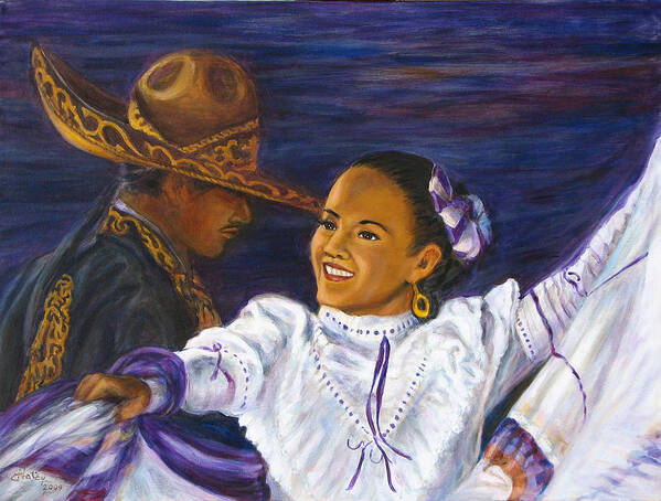 Dancers Poster featuring the painting Baile en La Noche  by Pat Haley
