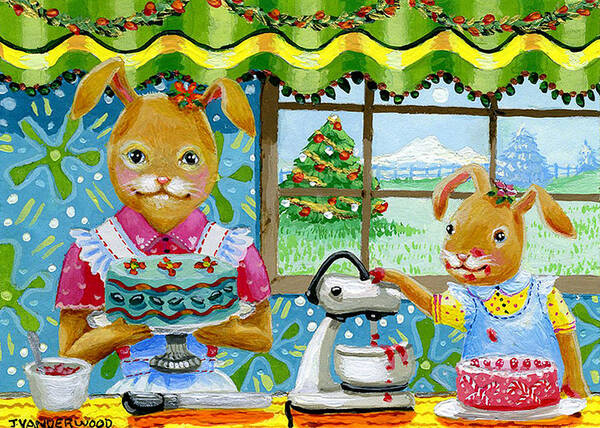 Rabbits Poster featuring the painting Baking Holiday Goodies by Jacquelin L Westerman