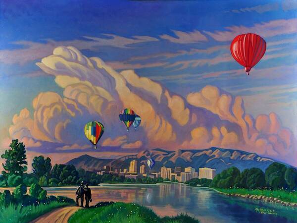 Taos Poster featuring the painting Ballooning on the Rio Grande by Art West