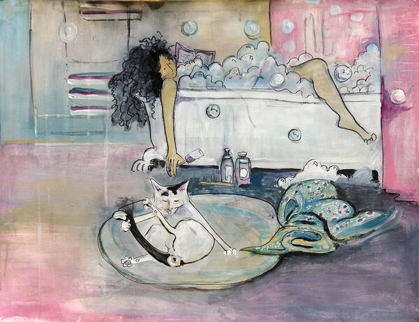 Cats Poster featuring the painting Bath Time by Leela Payne