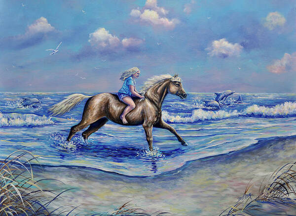 Beach Poster featuring the painting Beach Blonde Running Mates by Gail Butler