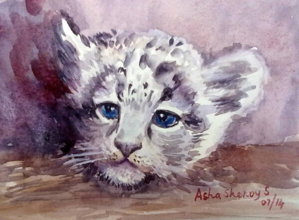Leopard Cub Poster featuring the painting Beautiful by Asha Sudhaker Shenoy