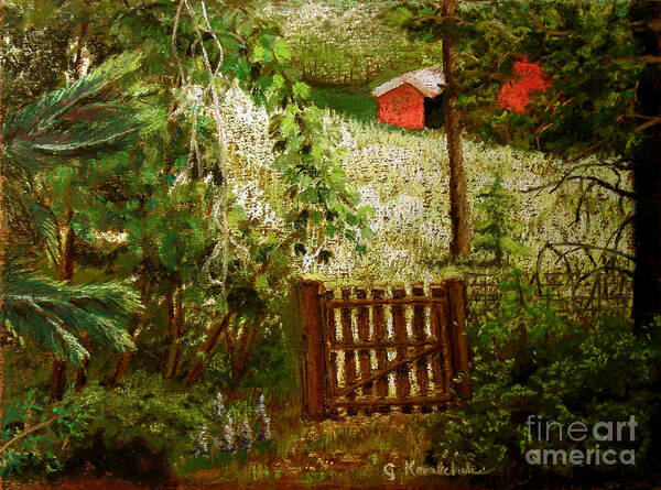 Gate Prints Poster featuring the pastel Beyond the Garden Gate by Carol Kovalchuk