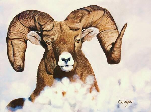 Sheep Poster featuring the painting Bighorn sheep by Jean Yves Crispo