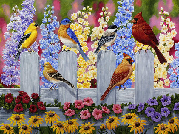 Birds Poster featuring the painting Bird Painting - Spring Garden Party by Crista Forest