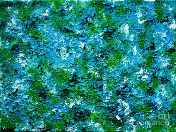 Abstract Poster featuring the painting Blue and green Wall by P Dwain Morris