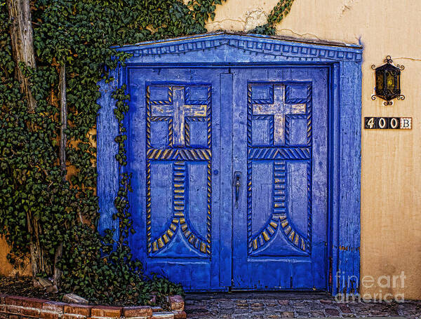 Door Poster featuring the photograph Blue door in Albuquerque by Elena Nosyreva