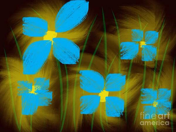 Blue Poster featuring the drawing Blue Flowers by Raena Wilson
