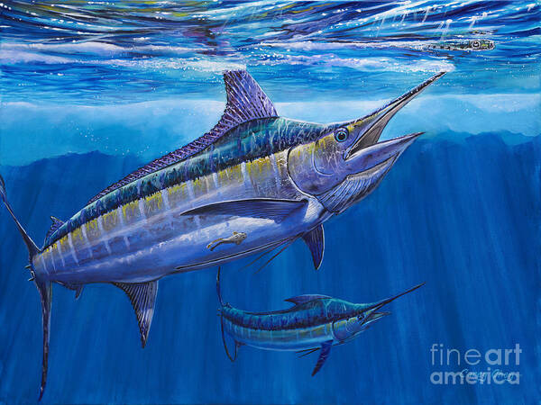 Blue Marlin Poster featuring the painting Blue Marlin Bite Off001 by Carey Chen