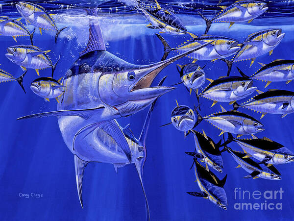 Blue Marlin Poster featuring the painting Blue marlin round up Off0031 by Carey Chen
