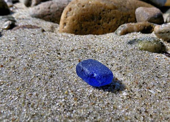 Sea Glass Poster featuring the photograph Blue piece by Janice Drew