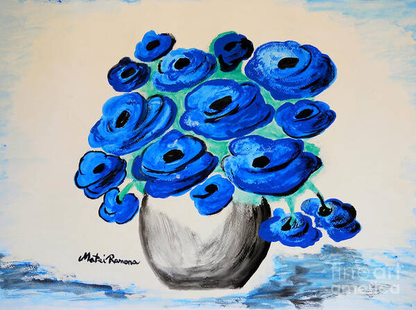 Blue Poppies Poster featuring the painting Blue Poppies by Ramona Matei