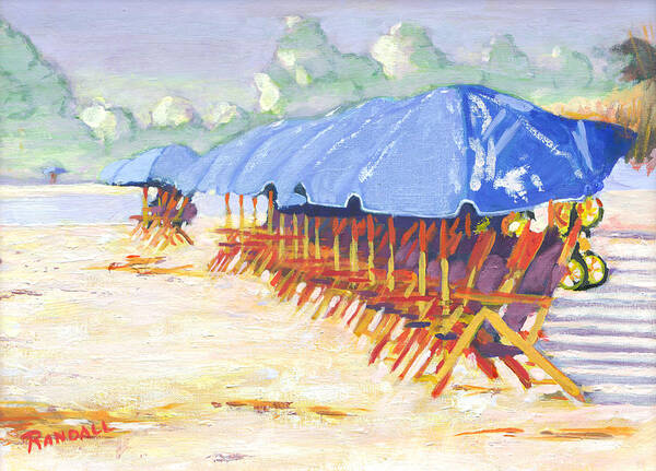 Beach Poster featuring the painting Blue Umbrellas by David Randall