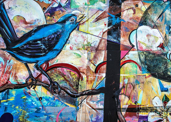 Mural Poster featuring the tapestry - textile Bluebird Sings with Happiness by Terry Rowe