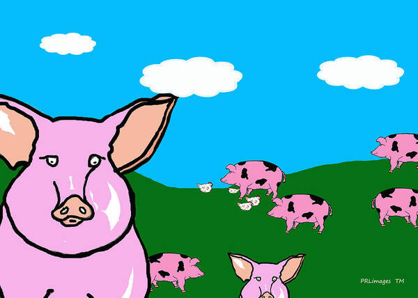 Pigs Poster featuring the drawing BlueSky Farm Pigs by Rachel Lowry