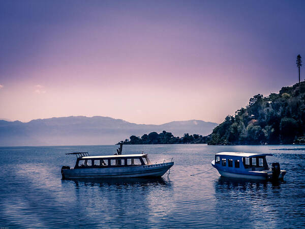 Guatemala Poster featuring the photograph Boats on lake Attitlan by Catherine Arnas