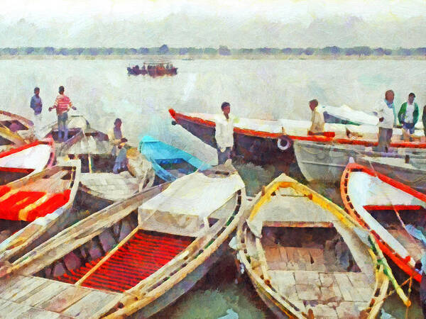 Landscape Poster featuring the digital art Boats on the Ganges River by Digital Photographic Arts