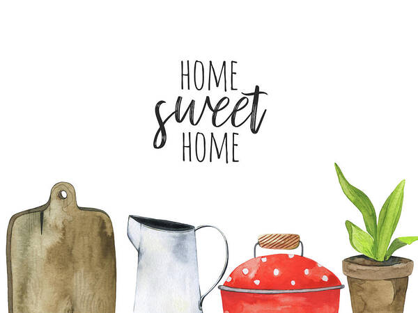 Watercolor Painting Poster featuring the digital art Border With Kitchen Tools. Watercolor by Maria Mirnaya