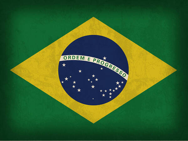 Brazil Flag Poster featuring the mixed media Brazil Flag Vintage Distressed Finish by Design Turnpike