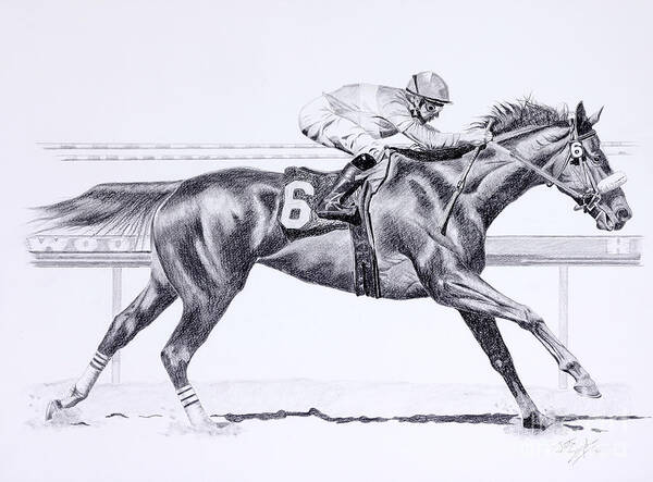 Zenyatta Prints Poster featuring the drawing Bring On The Race Zenyatta by Joette Snyder