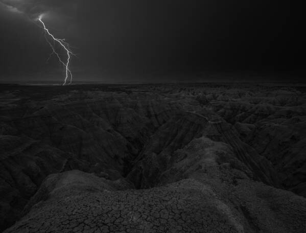 Badlands National Park Poster featuring the photograph BWCday5 Lightning Badlands by Aaron J Groen