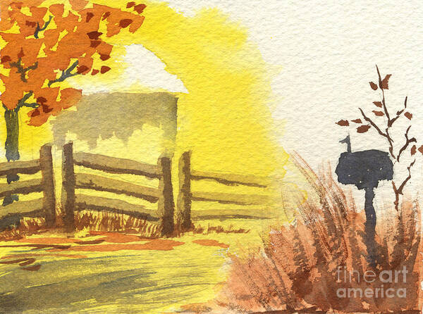 Roadside Scene Poster featuring the painting By the Roadside in Autumn by Beverly Claire Kaiya