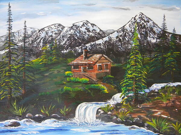 Mountains Poster featuring the painting Cabin in the Woods by Eric Johansen