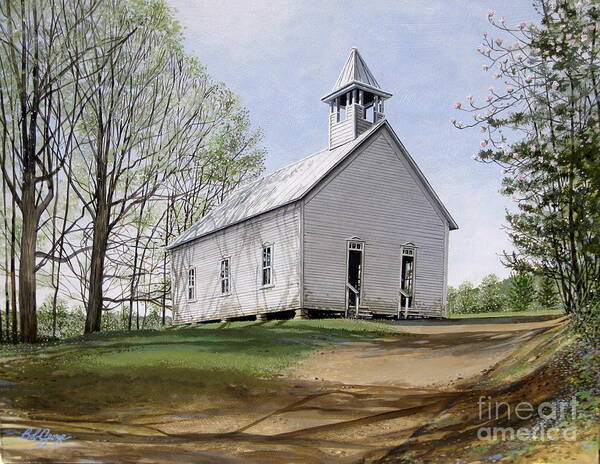 Historic Methodist Church Poster featuring the painting Cades Cove Methodist Church by Bob George