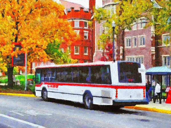 Ohio State University Poster featuring the digital art Campus Bus on Neil Avenue by Digital Photographic Arts
