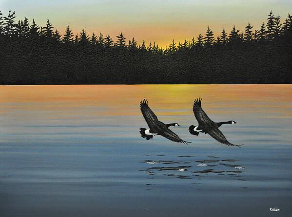 Canada Geese. Bireds Poster featuring the painting Canada Geese by Kenneth M Kirsch