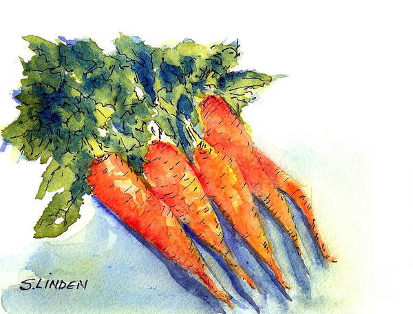Fruits And Vegetables - Orange - Orange Carrots Poster featuring the painting Carrots by Sandy Linden