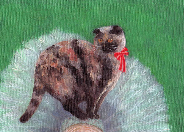 Cat Painting Poster featuring the painting Cat on Christmas Tree by Kazumi Whitemoon